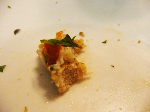 Last bite of shrimp, pesto, asparagus pizza