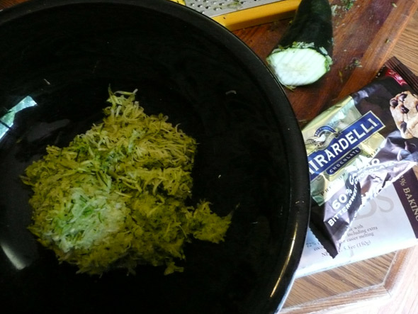 Chocolate Zucchini Bread -- see, it starts out green! Chocolate Zucchini Bread -- see, it starts out green!
