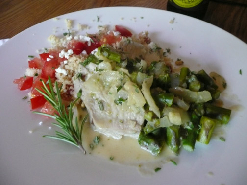 Pork tenderloin with asparagus, mustard, and dark beer