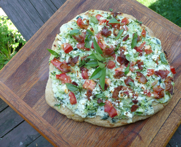 Zucchini-Bacon-Tomato Pizza