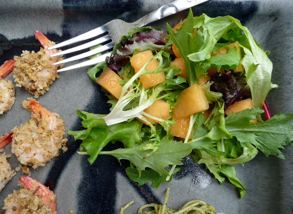 Cantaloupe Salad with Mixed Organic Greens & Tequila Lime Vinaigrette