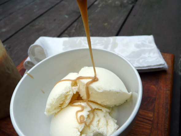 Sweet Corn Ice Cream with Salted Caramel Sauce