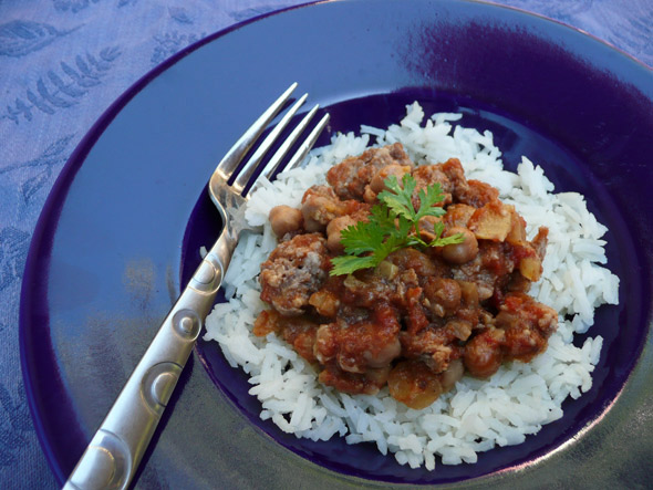 Lebanese Eggplant, Sausage, and Chickpea Stew