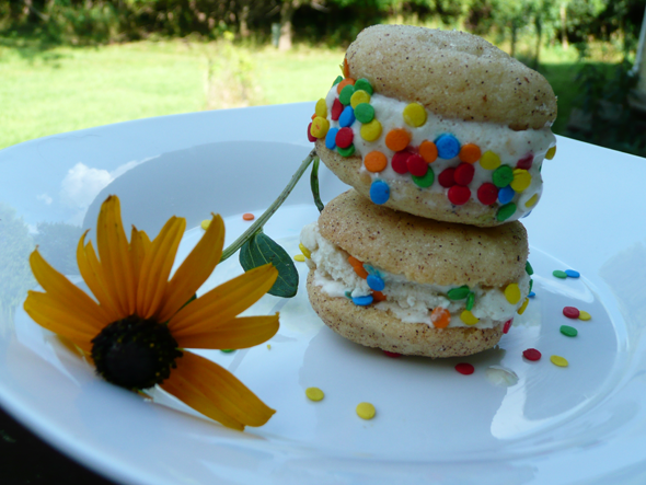 Ice cream sandwiches made with Peach Banana Coconut Rum Ice Cream