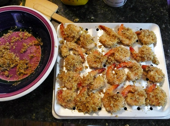 The "breaded" shrimp all ready for baking!