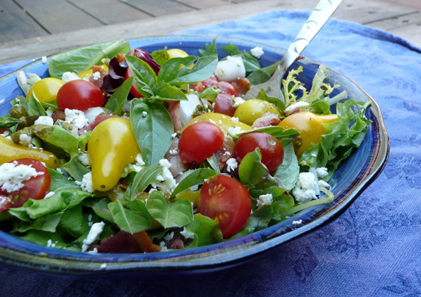 Bacon Lettuce and Tomato Salad with Feta and Basil Vinaigrette