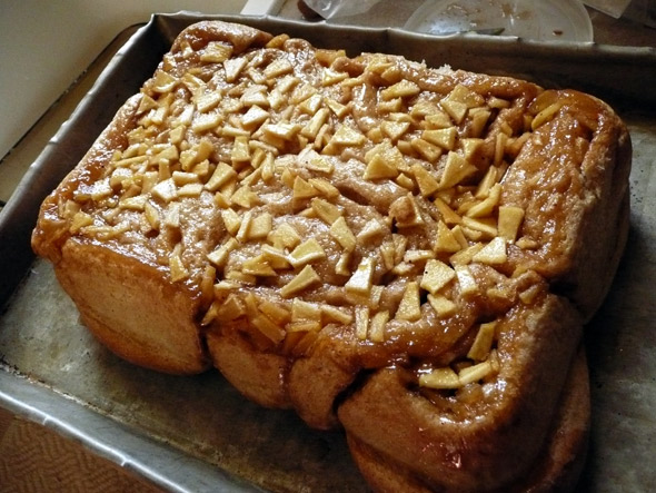 Invert the caramel apple rolls onto another pan