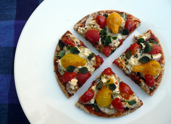 Roasted Eggplant & Tomato Button Pizza