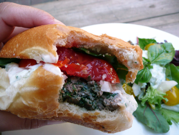 First Bite: Feta-stuffed-Gyro-Burgers-with-Tzatziki-Sauce