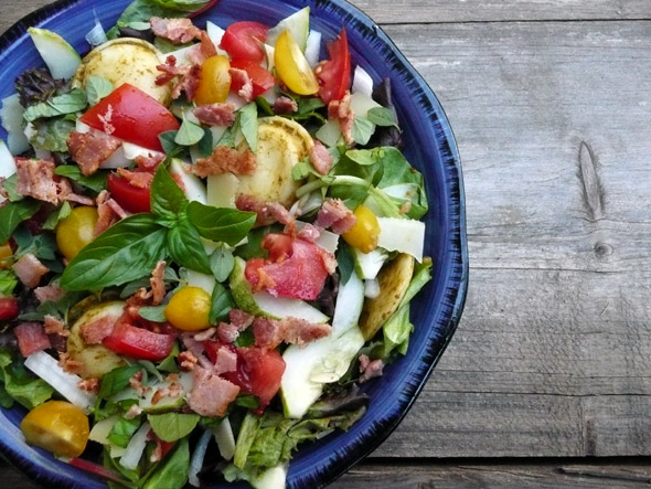 Ravioli Salad with Bacon, Herbs, and Basil Vinaigrette
