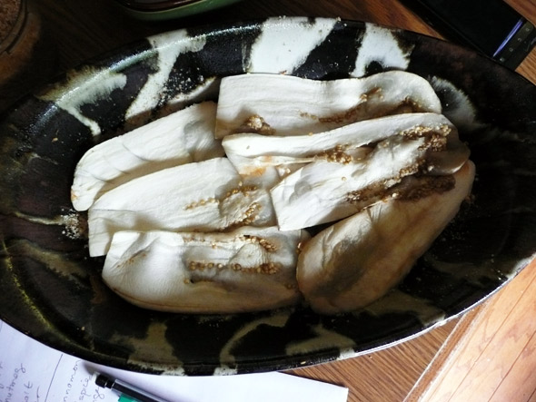moussaka- layering on the eggplant slices