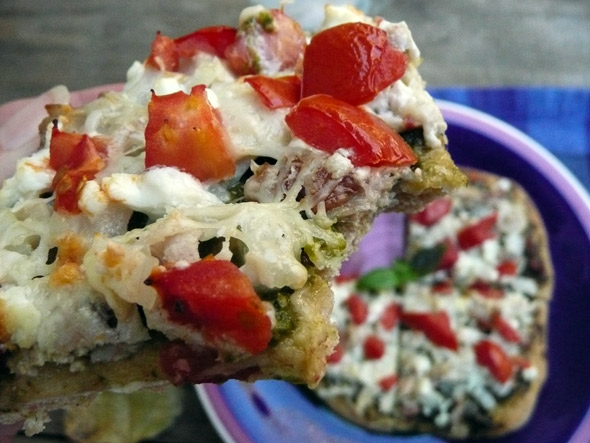 Pesto Chicken Bacon Pizza with Asiago & Goat Cheese