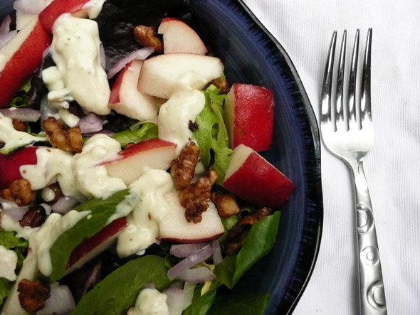 Pear Salad with Creamy Lowfat Blue Cheese Dressing