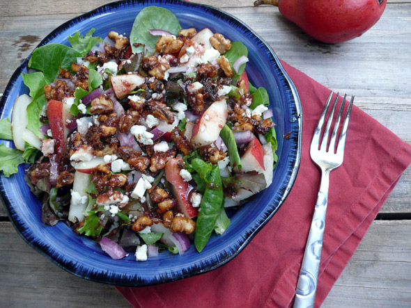 Pear Salad with Sweet & Spicy Nuts