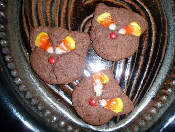 Psycho Black Magic Cat Cookies with Melted Candy Corn Eyes