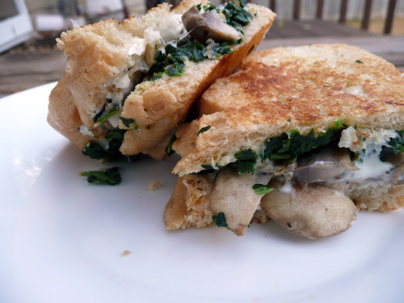 Spinach, Pesto & Mushroom Grilled Cheese Sandwich