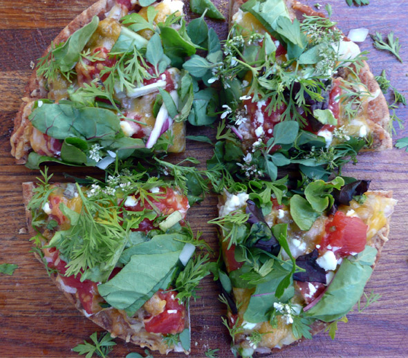 Taco Pizza with Goat Cheese, Cilantro, Parsley and Oregano