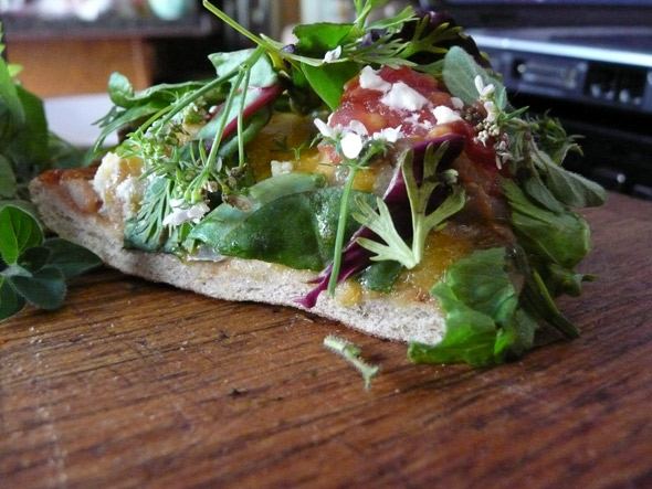 Wild Taco Pizza with Goat Cheese and Fresh Herbs