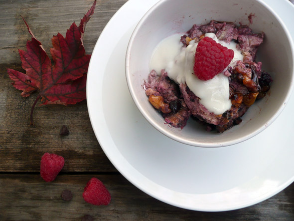 Waffle-Berry Chocolate Chip Pudding