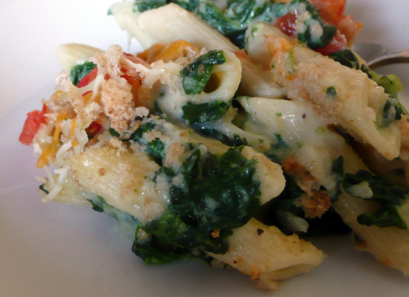 Baked Pumpkin Mac n Cheese with Spinach and Tomato