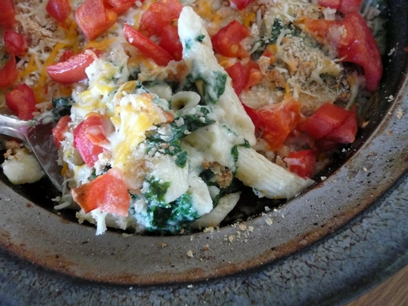 Baked Pumpkin Macaroni & Cheese with Spinach and Tomato