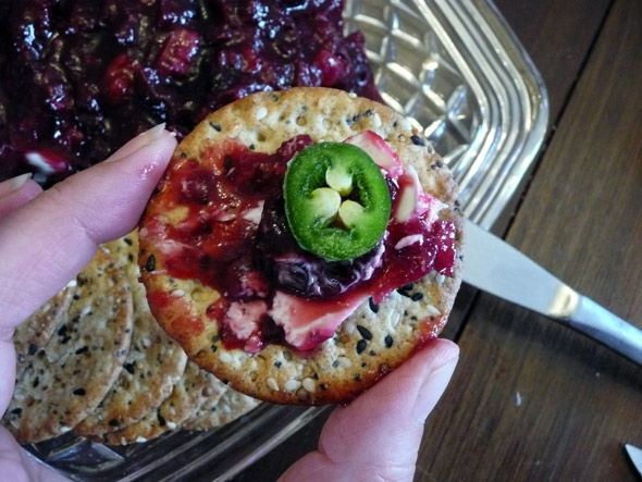 Cream Cheese and Cranberries with Crackers & Jalapenos