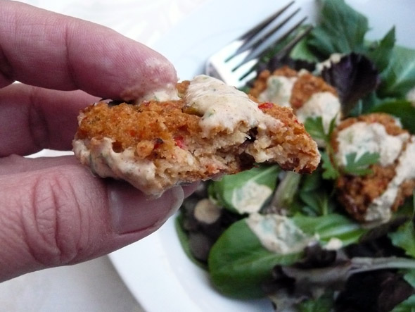 Green Chile Crab Cakes with Smoky Roumelade Sauce