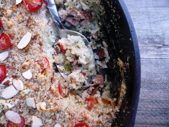 Pumpkin, Pepper, Ham & Cheesy Rice  Skillet Casserole