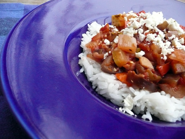 Ratatouille on Jasmine Rice with Feta