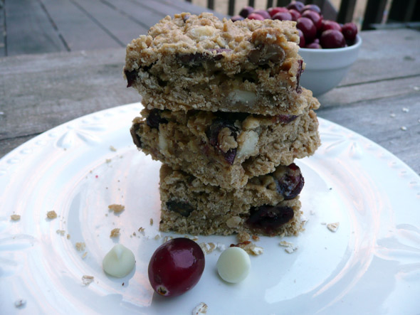 Cranberry White Chocolate Oatmeal Bars with Toasted Pecans