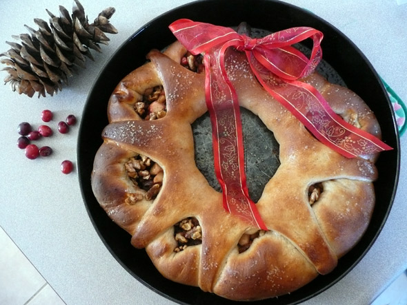 Holiday Apple and Cranberry Stuffed Bread Wreath