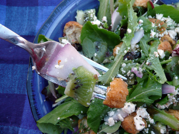 Kiwi & Chicken Salad with Feta, Mixed Greens, & Tequila Lime Vinaigrette