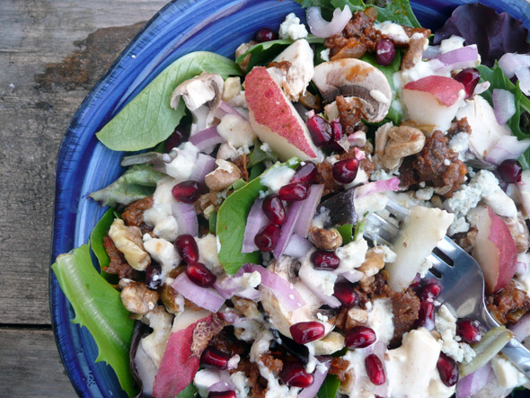 Blues n Beef Salad with Pear & Pomegranate Seeds