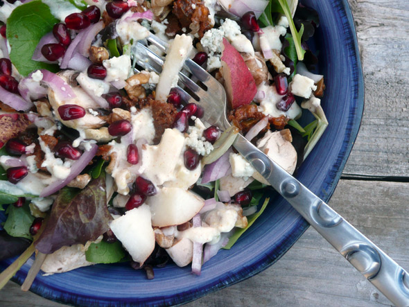 Blues n Beef Salad with Pear & Pomegranate