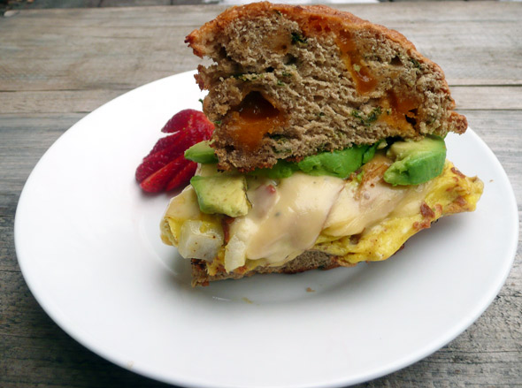 Bacon Onion Egg Avocado & Gouda Breakfast Sandwich