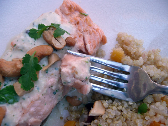 Cashew Salmon with Apricot Cranberry Quinoa