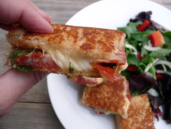 Herbed Pepperoni Grilled Cheese Sandwich on Pepperoni Cheese Bread