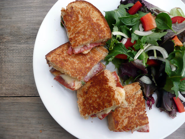 Herbed Pepperoni Grilled Cheese Sandwich with Four Cheeses