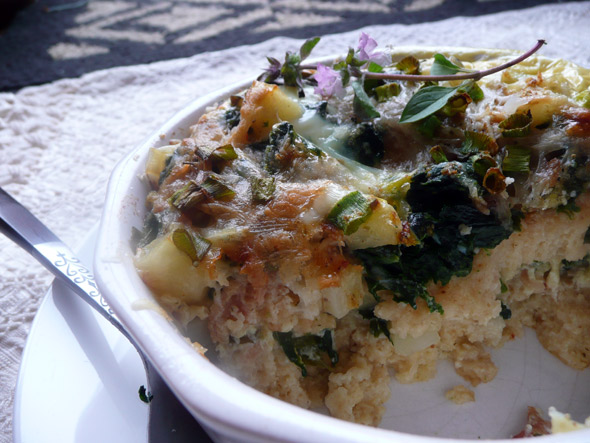 Layers of the Swiss, Spinach, Bacon, & Basil Flower Pie