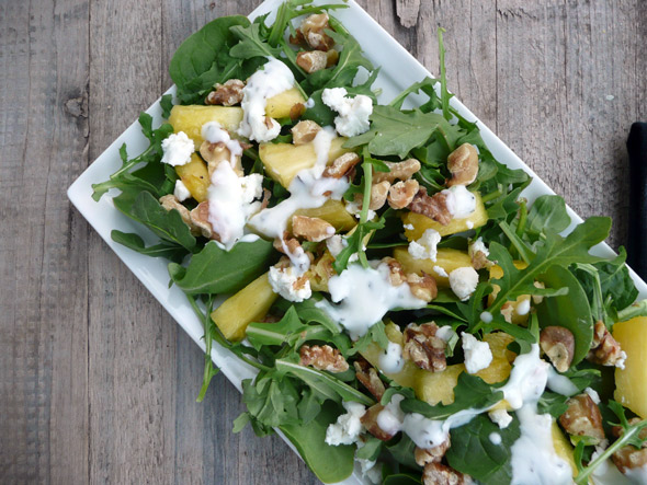 Pineapple Arugula Salad with Walnuts & Goat Cheese