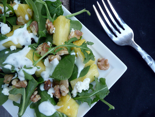 Pineapple Arugula Salad with Walnuts & Goat Cheese