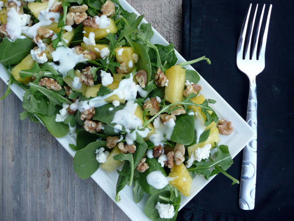 Pineapple Arugula Salad with Walnuts & Goat Cheese