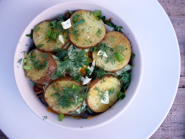 Garlic Ranch Potato Mushroom Spinach Bake