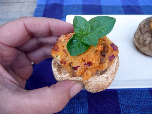 Smoky Blue Cheese & Basil Stuffed Mushrooms