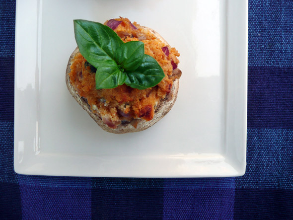 Smoky Blue Cheese & Basil Stuffed Mushrooms