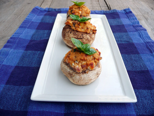 Smoky Blue Cheese & Basil Stuffed Mushrooms