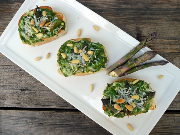 Asparagus on Green Garlic Crostini