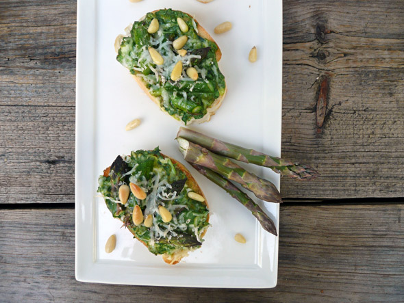 Asparagus on Green Garlic Crostini