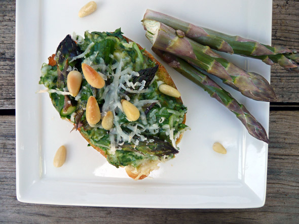 Asparagus on Green Garlic Crostini