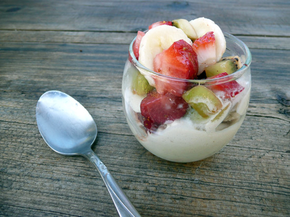 Banana Colada Ice Cream with Honey Spiced Fruit Compote